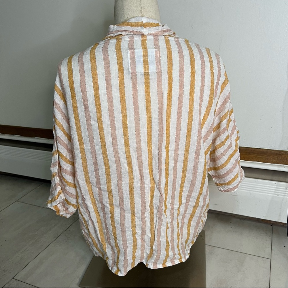 Rails Cream and Tan Striped Tie-Front linen‎ Blouse v-neck size S - Picture 6 of 11